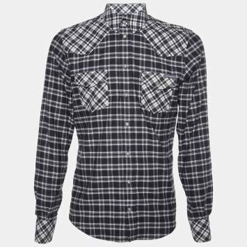 Pre Owned Dolce & Gabbana Charcoal Grey Plaid Check Cotton Long Sleeve Shirt M