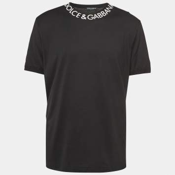 Pre Owned Dolce & Gabbana Black Logo Printed Cotton Crew Neck T-Shirt XXXL