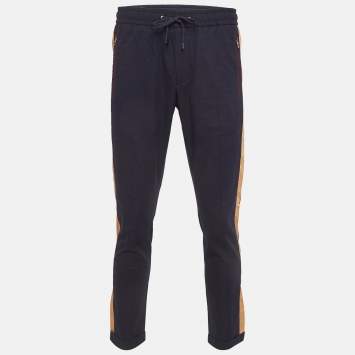 Pre Owned Dolce & Gabbana Navy Blue Cotton Drawstring Trousers S