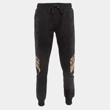 مملوكة مسبقًا Dolce & Gabbana Black Leaf and Leopard Jacquard Trim Knit Joggers L