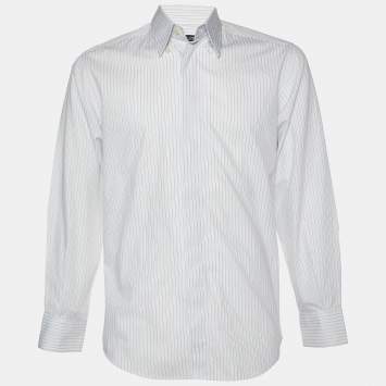 Pre Owned Dolce & Gabbana Light Blue Pinstripe Cotton Shirt M