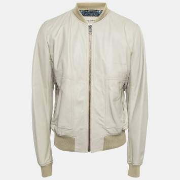 Pre Owned Dolce & Gabbana Grey Leather Bomber Jacket XXL