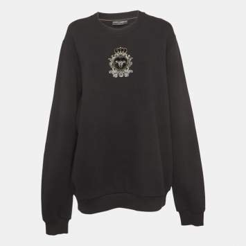 Pre Owned Dolce & Gabbana Black Embroidered Knit Sweatshirt XXL