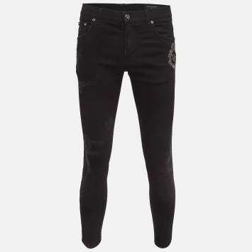 Pre Owned Dolce & Gabbana Black Distressed Denim Jeans M Waist 32"