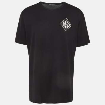 Pre Owned Dolce & Gabbana Black Embroidered Cotton Knit Crew Neck T-Shirt 4XL