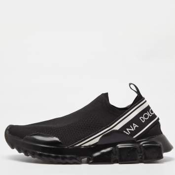 Pre Owned Dolce and Gabbana Black/White Mesh Sorrento Slip On Sneakers Size 43