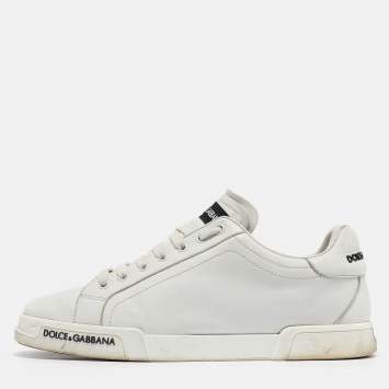 Pre Owned Dolce & Gabbana White Leather Portofino Logo Detail Sneakers Size 42.5