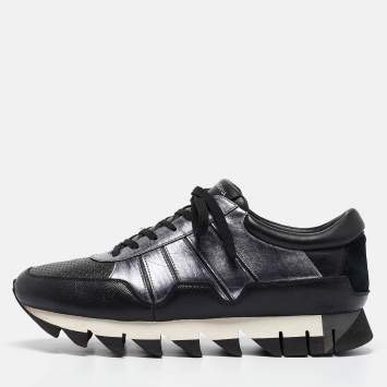Pre Owned Dolce & Gabbana Black/Silver Perforated Leather And Suede Sorrento Lace Up Sneakers Size 43
