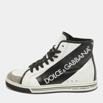 Pre Owned Dolce & Gabbana Black/White Leather Lace High Top Sneakers Size 43