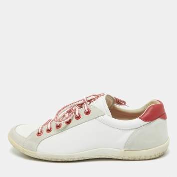 Pre Owned Carolina Herrera White Leather Lace Up Sneakers Size 42