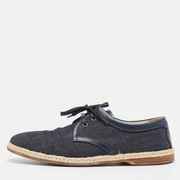 Pre Owned Dolce & Gabbana Navy Blue Denim Leather Espadrille Loafers Size 42