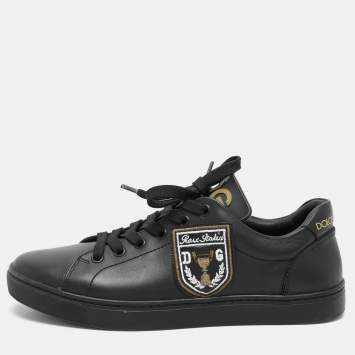 Pre Owned Dolce & Gabbana Black Leather Portofino Low Top Sneakers Size 39.5