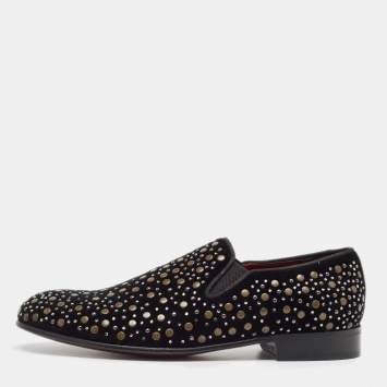 Pre Owned Dolce & Gabbana Black Suede Embellished Slip On Loafers Size 41