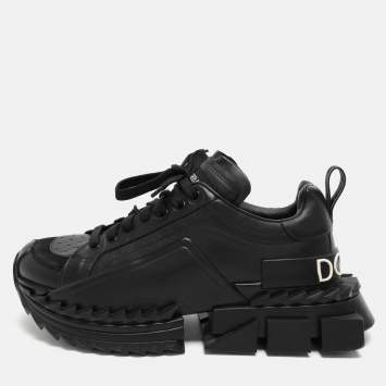 Pre Owned Dolce & Gabbana Black Leather and Rubber Super King Low Top Sneakers Size 40