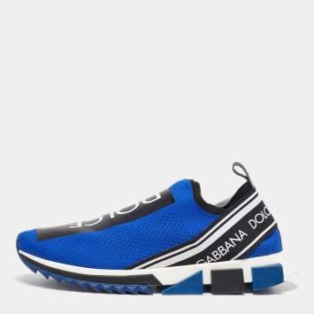 Pre Owned Dolce & Gabbana Blue/Black Knit Fabric Sorrento Slip On Sneakers Size 45