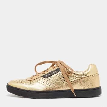 Pre Owned Dolce & Gabbana Gold Perforated Leather Low Top Sneakers Size 44