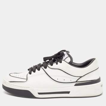 Pre Owned Dolce & Gabbana White/Black Leather New Roma Sneakers Size 40.5