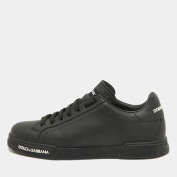 Pre Owned Dolce & Gabbana Black Leather Portofino Low Top Sneakers Size 43