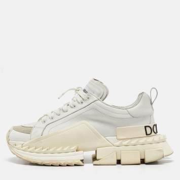Pre Owned Dolce & Gabbana White Leather Super King Lace Up Sneakers Size 43