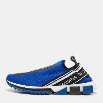 Pre Owned Dolce & Gabbana Blue Knit Fabric Sorrento Slip on Sneakers Size 43.5