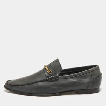 Pre Owned Dolce & Gabbana Dark Grey Leather Buckle Detail Loafers Size 43