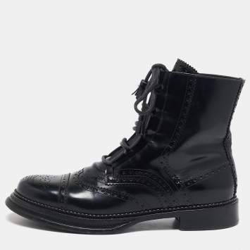 Pre Owned Dolce & Gabbana Black Leather Ankle Length Boots Size 42.5