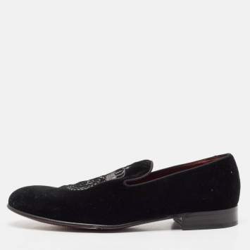 Pre Owned Dolce & Gabbana Black Velvet Embroidered Smoking Slippers Size 44