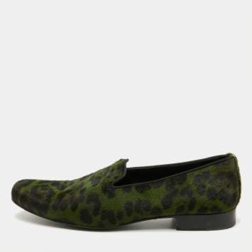 Dolce & Gabbana Green Animal Print Calf Hair Smoking Slippers Size 41