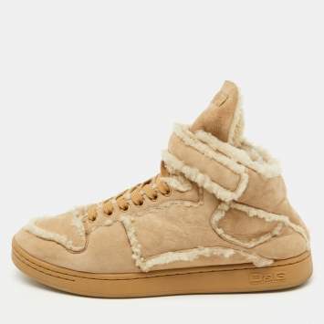 Dolce & Gabbana Beige Suede and Shearling Snow Ankle Boots Size 41