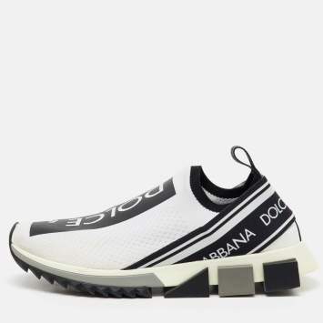 Pre Owned Dolce & Gabbana White/Black Stretch Knit Sorrento Slip On Sneakers Size 41.5