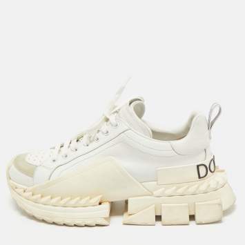 Pre Owned Dolce & Gabbana White Leather and Suede Super King Sneakers Size 41