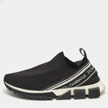 Pre Owned Dolce & Gabbana Black/White Knit Fabric Sorrento Slip On Sneakers Size 41