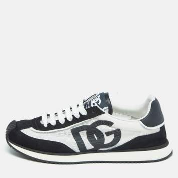 Dolce & Gabbana Black/White Mesh and Suede DG Low Top Sneakers Size 41