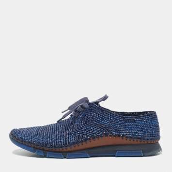 Dolce & Gabbana Navy Blue Woven Raffia Low Top Sneakers Size 45