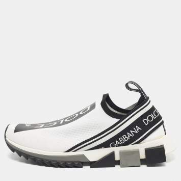 Pre Owned Dolce & Gabbana Black/White Knit Fabric Sorrento Slip On Sneakers Size 43.5