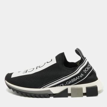 Pre Owned Dolce & Gabbana Black Knit Fabric Sorrento Slip On Sneakers Size 42
