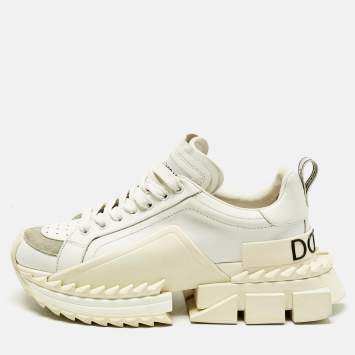 Pre Owned Dolce & Gabbana White Leather and Suede Super King Sneakers Size 40.5