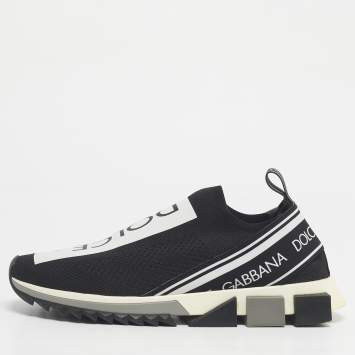 Pre Owned Dolce & Gabbana Black/White Knit Fabric Sorrento Slip On Sneakers Size 44