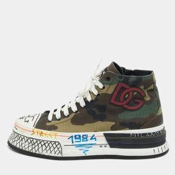 Pre Owned Dolce & Gabanna Green Camouflage Canvas High Top  Sneakers Size 44.5