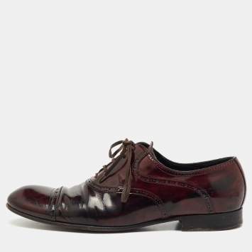 Pre Owned Dolce & Gabbana Burgundy Leather Brogue Lace Up Oxford Size 43
