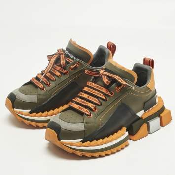 Dolce Gabbana Green/Orange Leather Super King Platform Sneakers