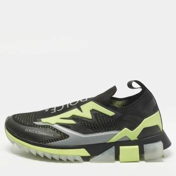 مملوكة مسبقًا حذاء رياضي دولتشي أند غابانا سورينتو مطاط وقماش تريكو أسود/أبيض سليب أون مقاس 43