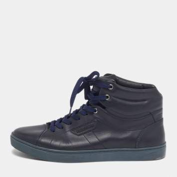 Pre Owned Dolce & Gabbana Size 43 Navy Blue Leather High Top Sneakers