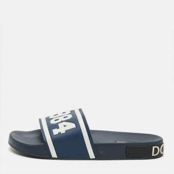 مملوكة مسبقًا Dolce & Gabbana Size 43 Blue Rubber Slide Sandals