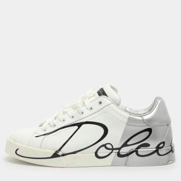 مملوكة مسبقًا Dolce & Gabbana Portofino Size 42.5 White/Grey Leather Low Top Sneakers