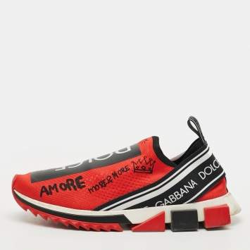 مملوكة مسبقًا Dolce & Gabbana Sorrento Size 44 Red Knit Fabric Slip On Sneakers