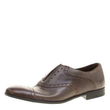 Pre Owned Dolce & Gabbana Brown Antique Finish Brogue Leather Oxfords Size 39.5