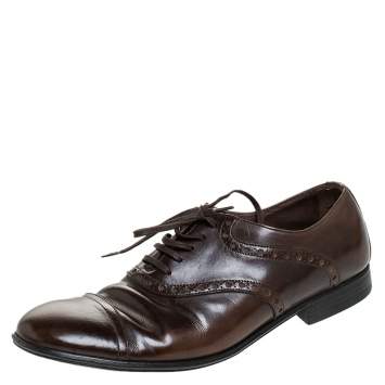 Pre Owned Dolce & Gabbana Brown Leather Bordeaux Cap Toe Oxfords Size 40.5