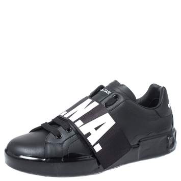 Pre Owned Dolce & Gabbana Black Leather Portofino Low Top Sneakers Size 41