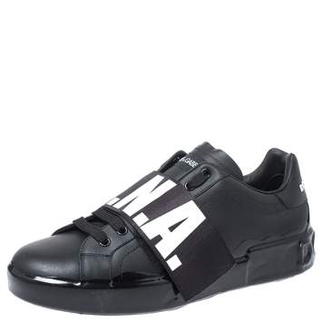 Pre Owned Dolce & Gabbana Black Leather Portofino Low Top Sneakers Size 45